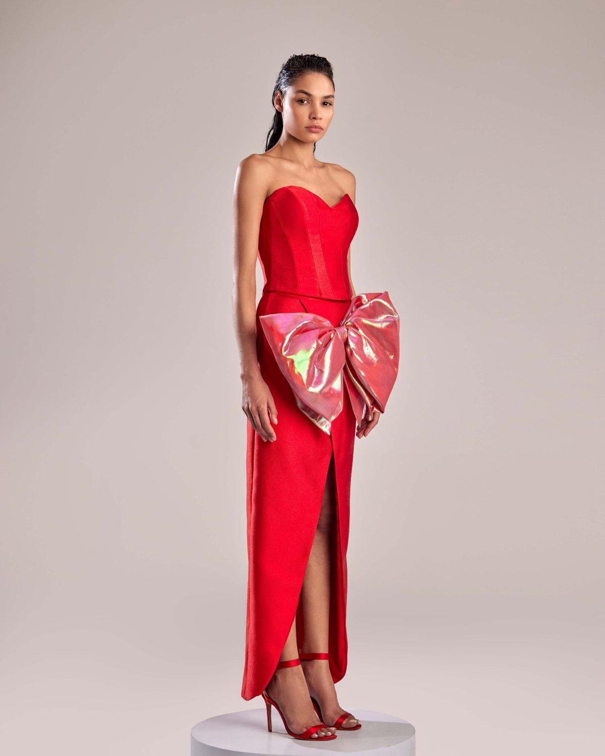 Red Mikado Piqué Heart Shaped Corset