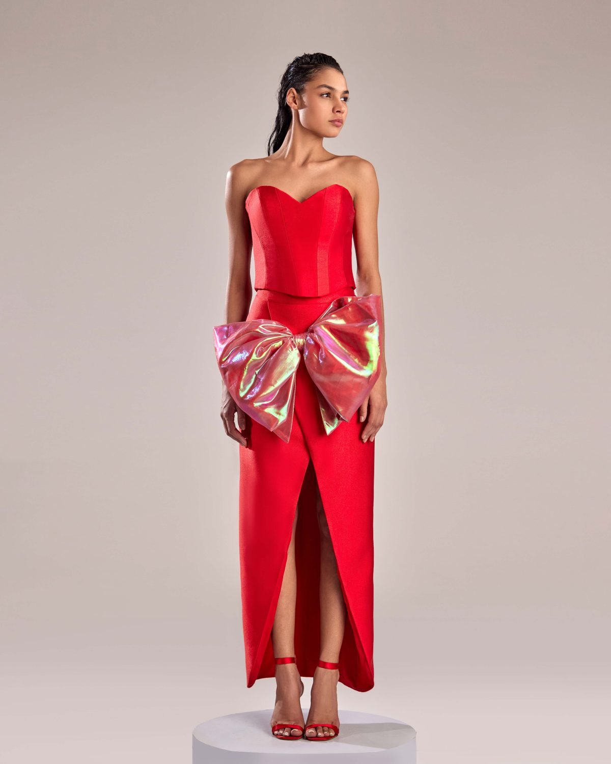 Red Mikado Piqué Heart Shaped Corset
