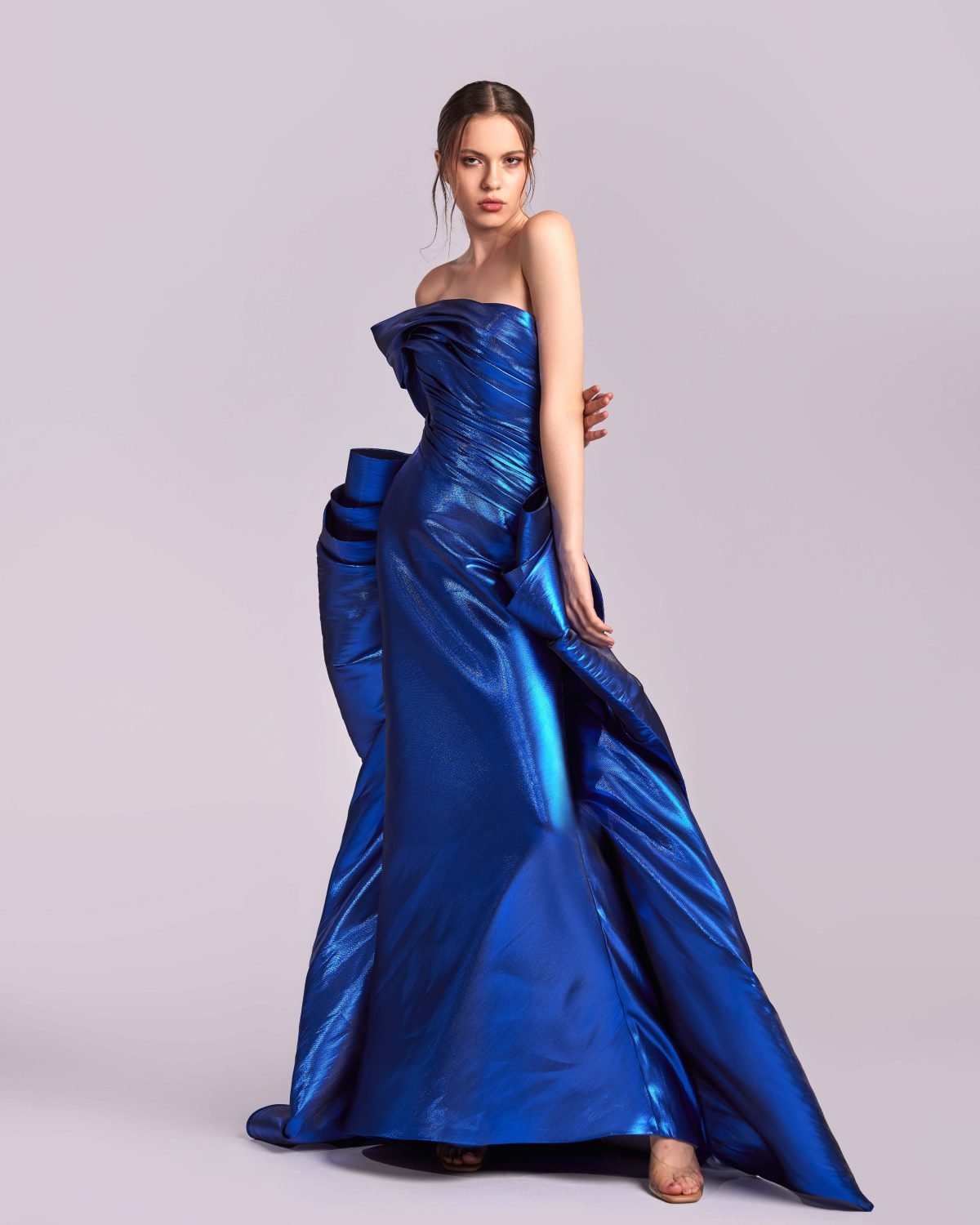 Fluid Royal Blue Metallic Dress with Side Drapes