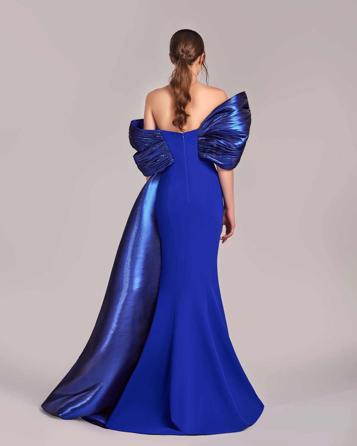 Metallic Royal Blue Off-Shoulders Mermaid Gown