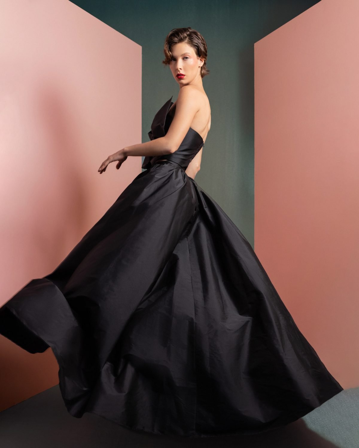Elegant Black Taffeta Top with Statement Bow