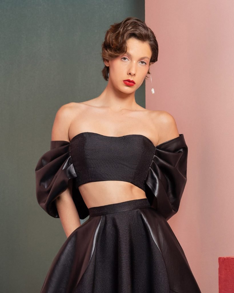 Leather Off-Shoulders Black Crop Top 