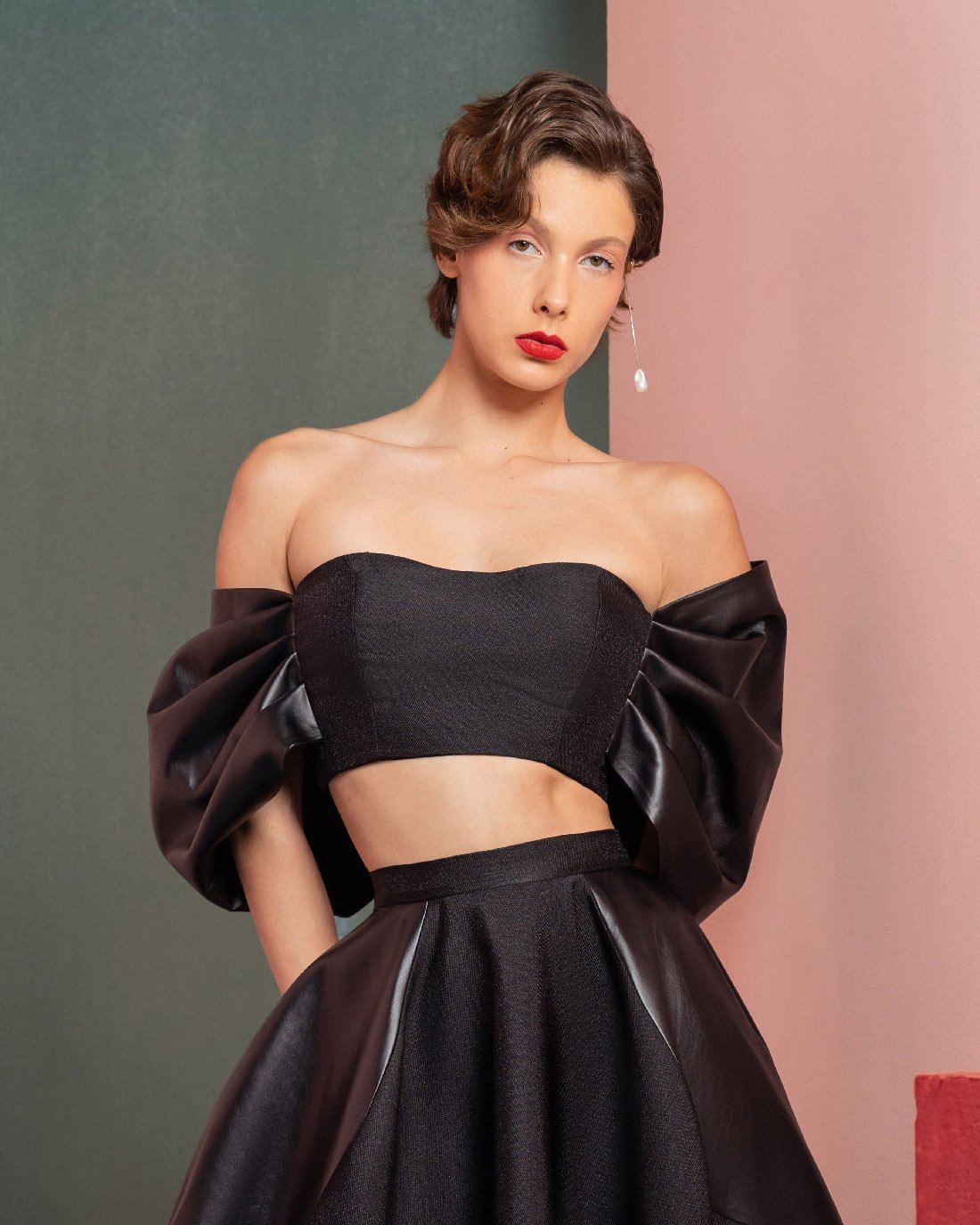 Leather Off-Shoulders Black Crop Top