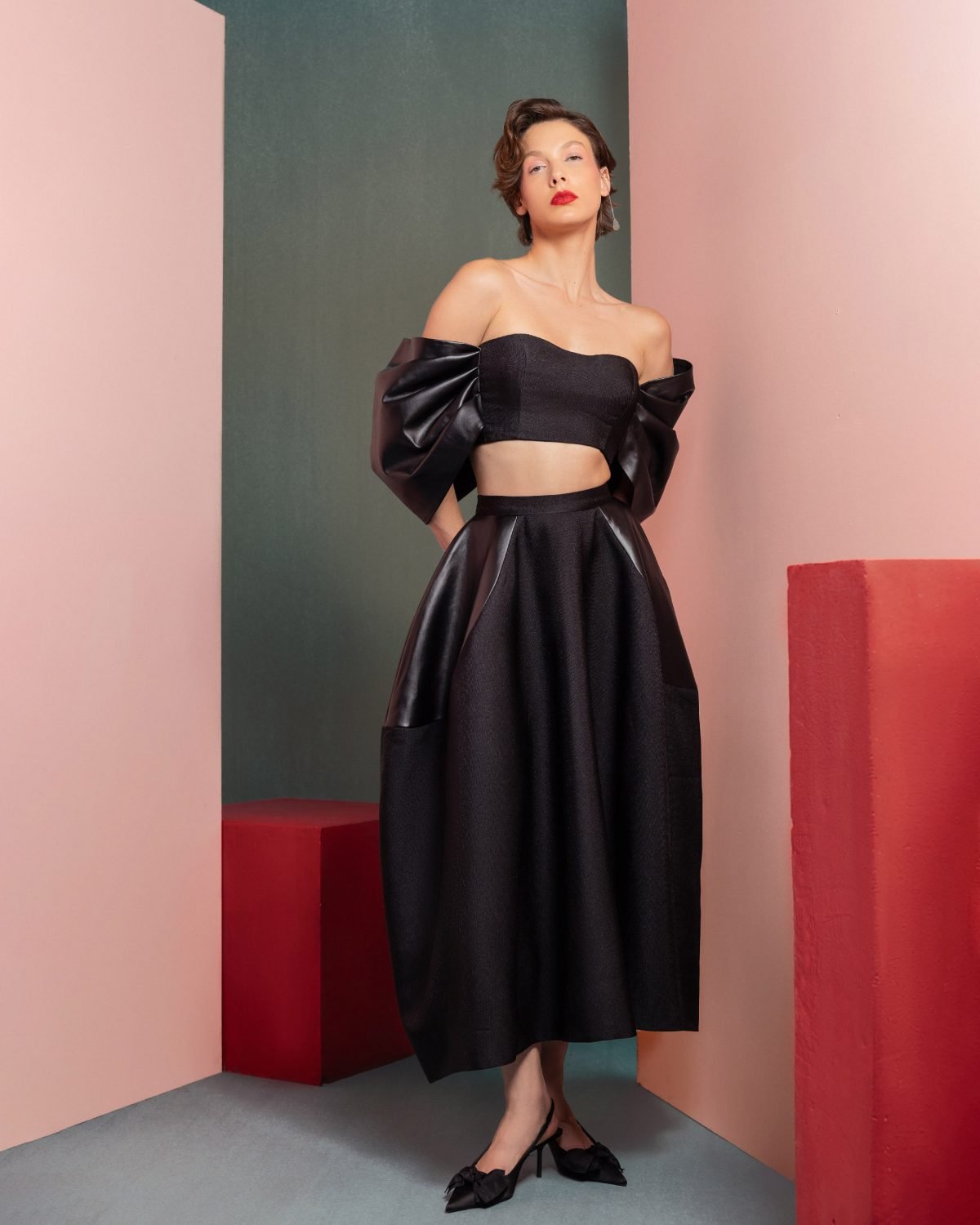 Leather Off-Shoulders Black Crop Top