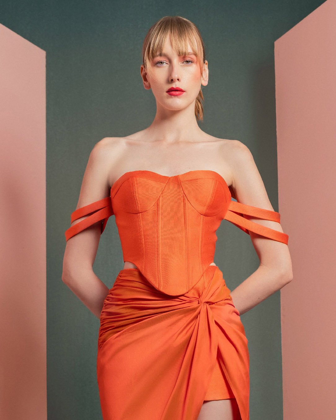 Modern Vibrant Orange Mikado Piqué Corset