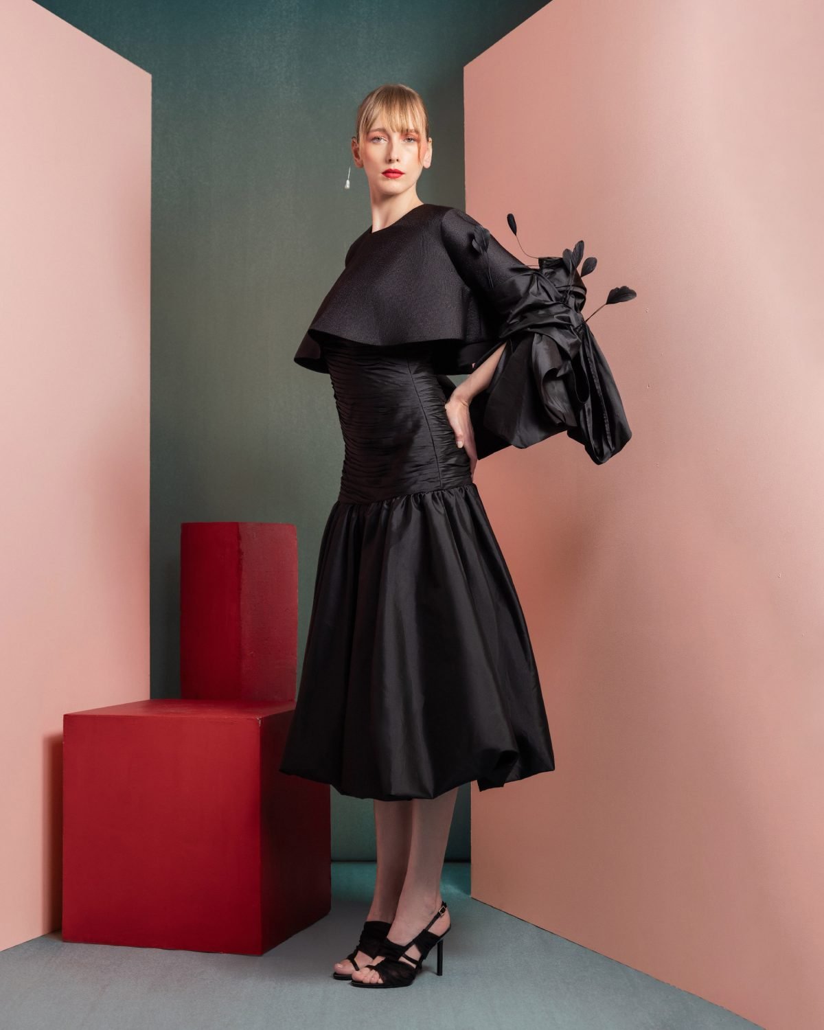 Sophisticated Taffeta Bodice Dress with Glamorous Draping