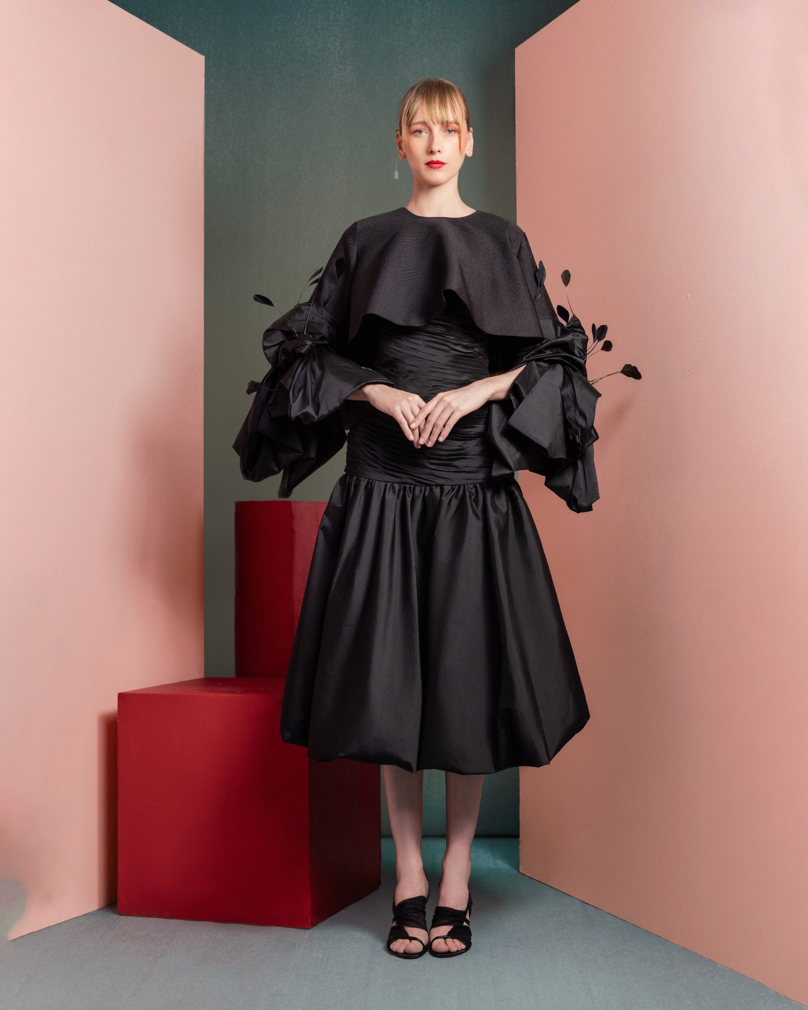 Sophisticated Taffeta Bodice Dress with Glamorous Draping