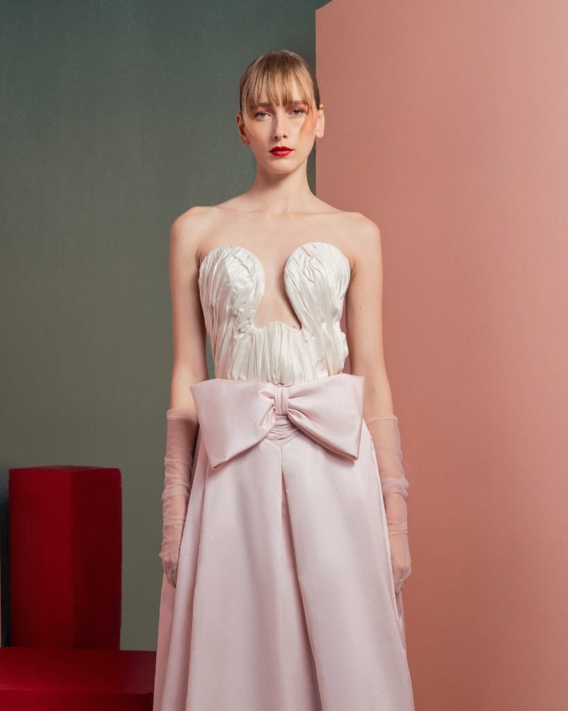 Structured Bust Taffeta Corset with Delicate Drapery 