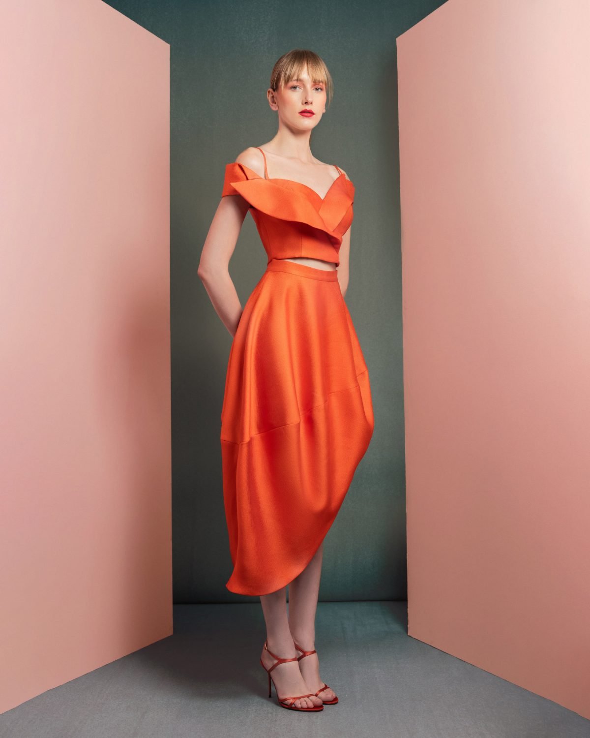Vibrant Orange Off-Shoulder Cropped Top