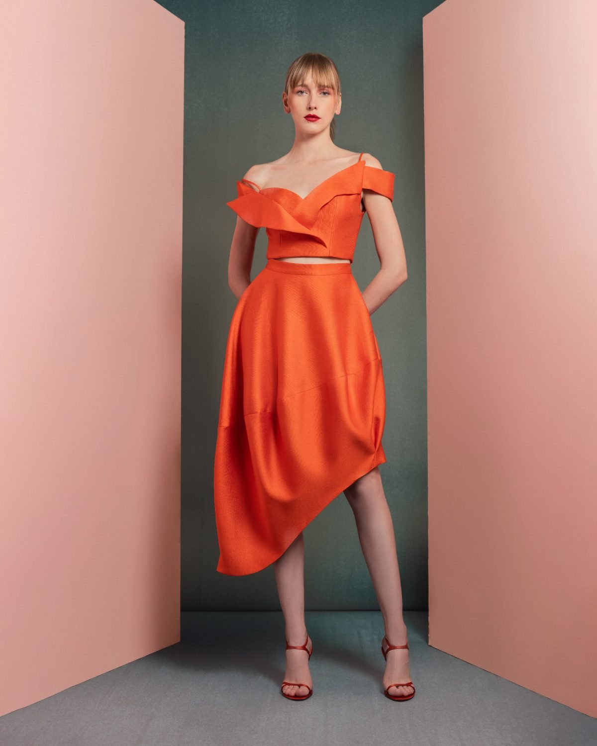 Vibrant Orange Off-Shoulder Cropped Top