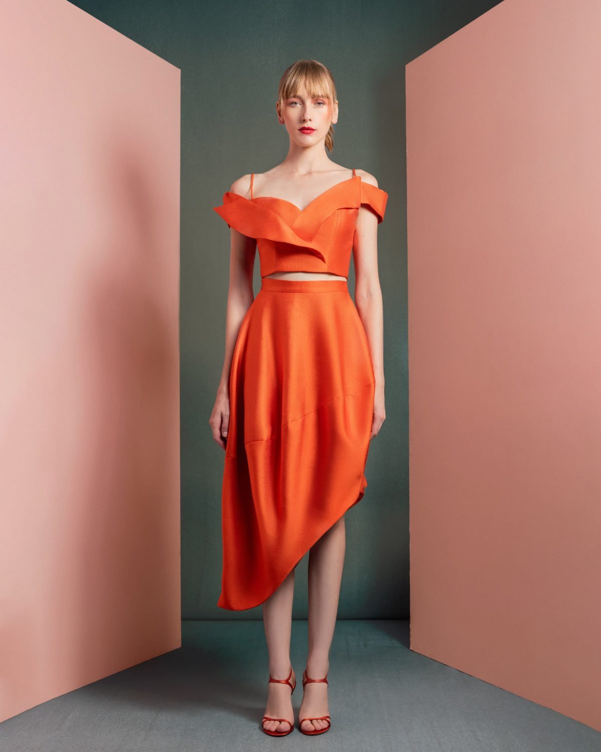 Vibrant Orange Off-Shoulder Cropped Top