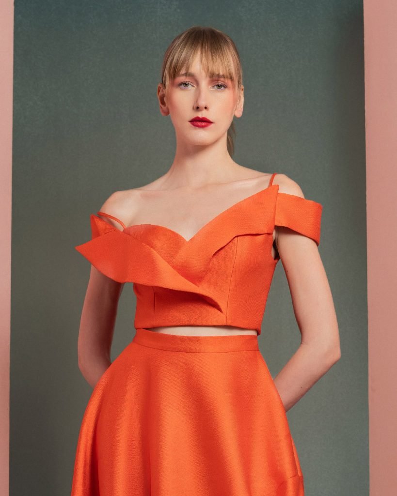 Vibrant Orange Off-Shoulder Cropped Top 