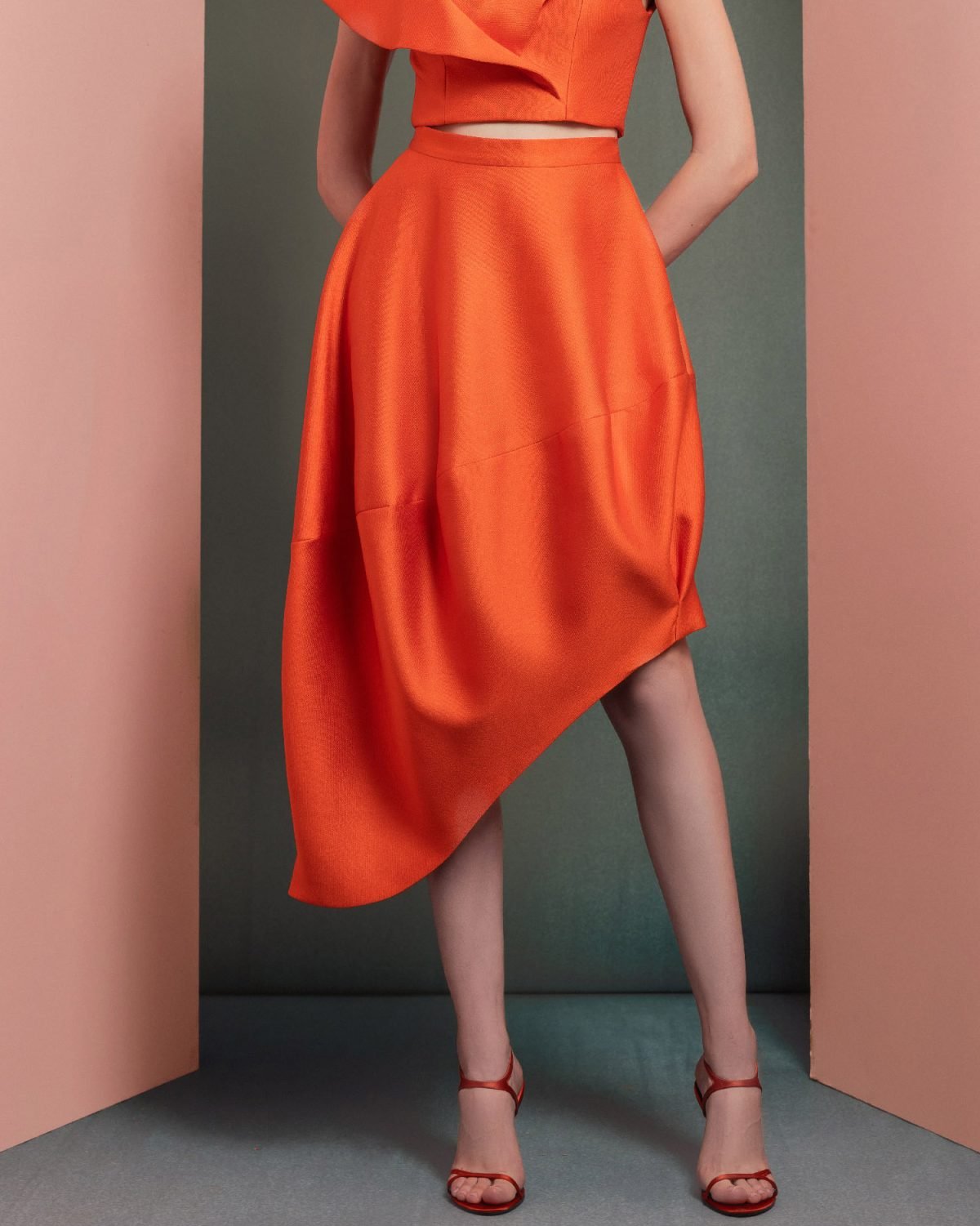 Asymmetrical High-Low Skirt with Elegant Draping