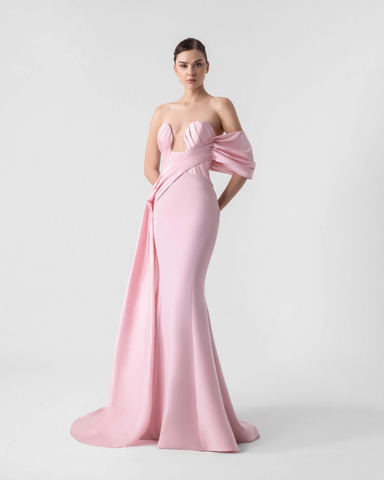 Lustrous Pink Open Taffeta Corset Mermaid Gown