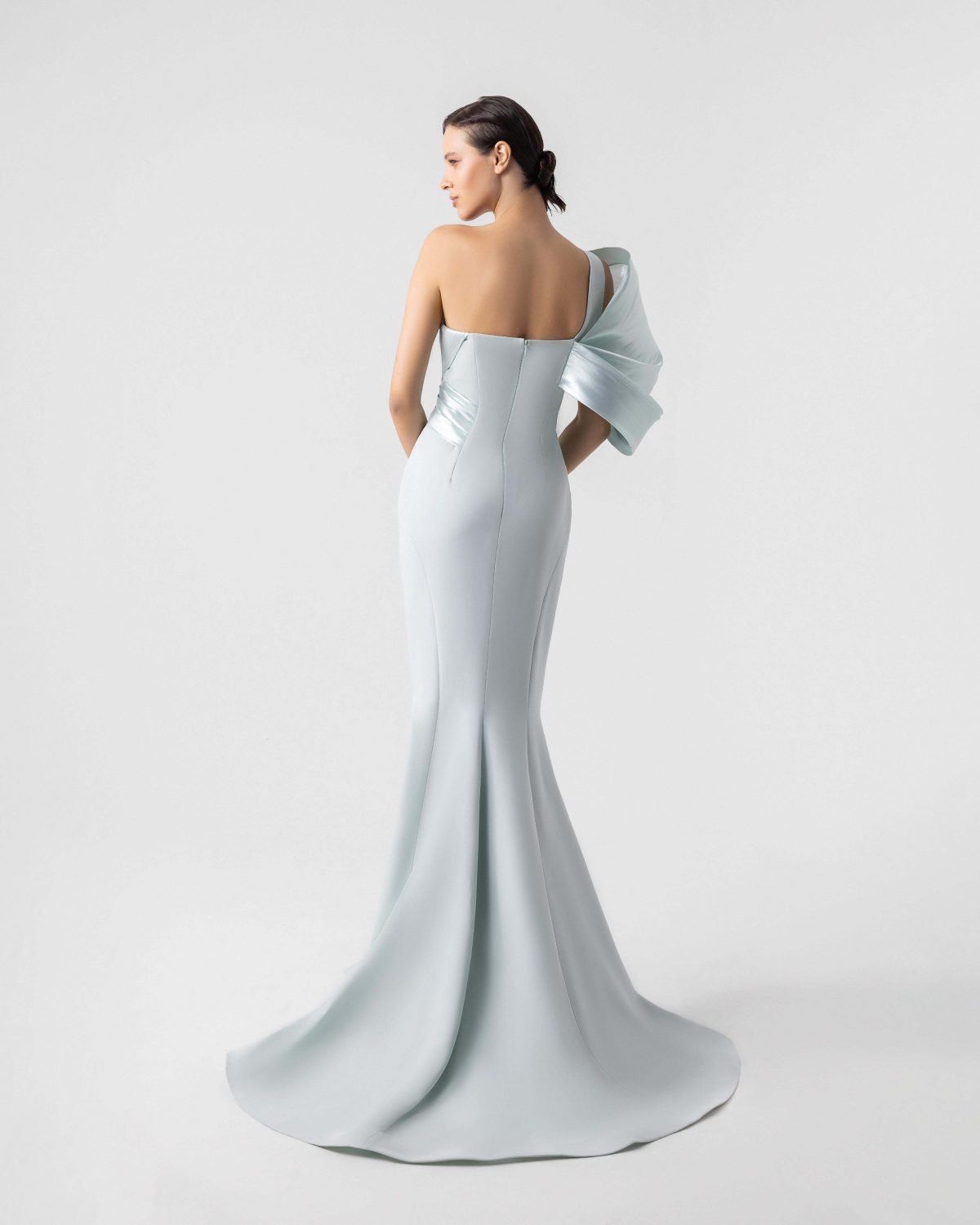 Sophisticated Metallic One Shoulder Mint Blue Mermaid Gown