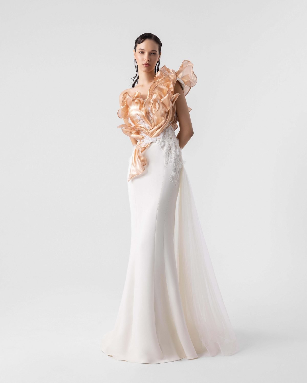 Blooming Bronze Petals Off-White Mermaid Dress