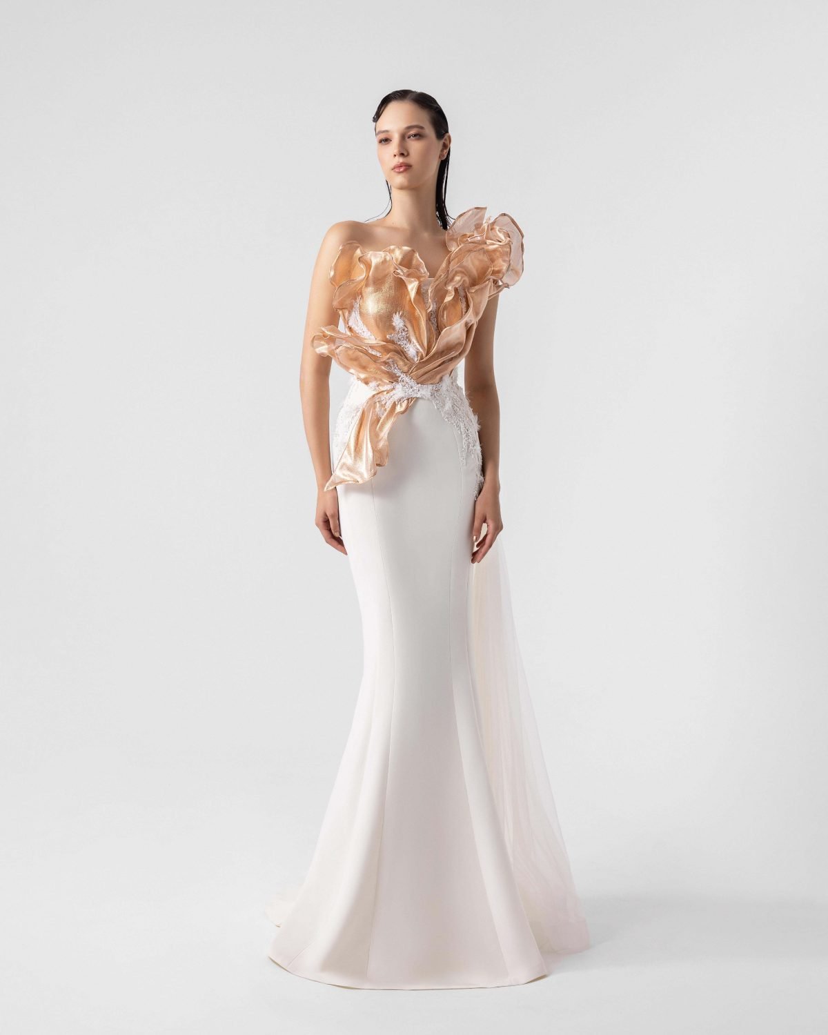 Blooming Bronze Petals Off-White Mermaid Dress