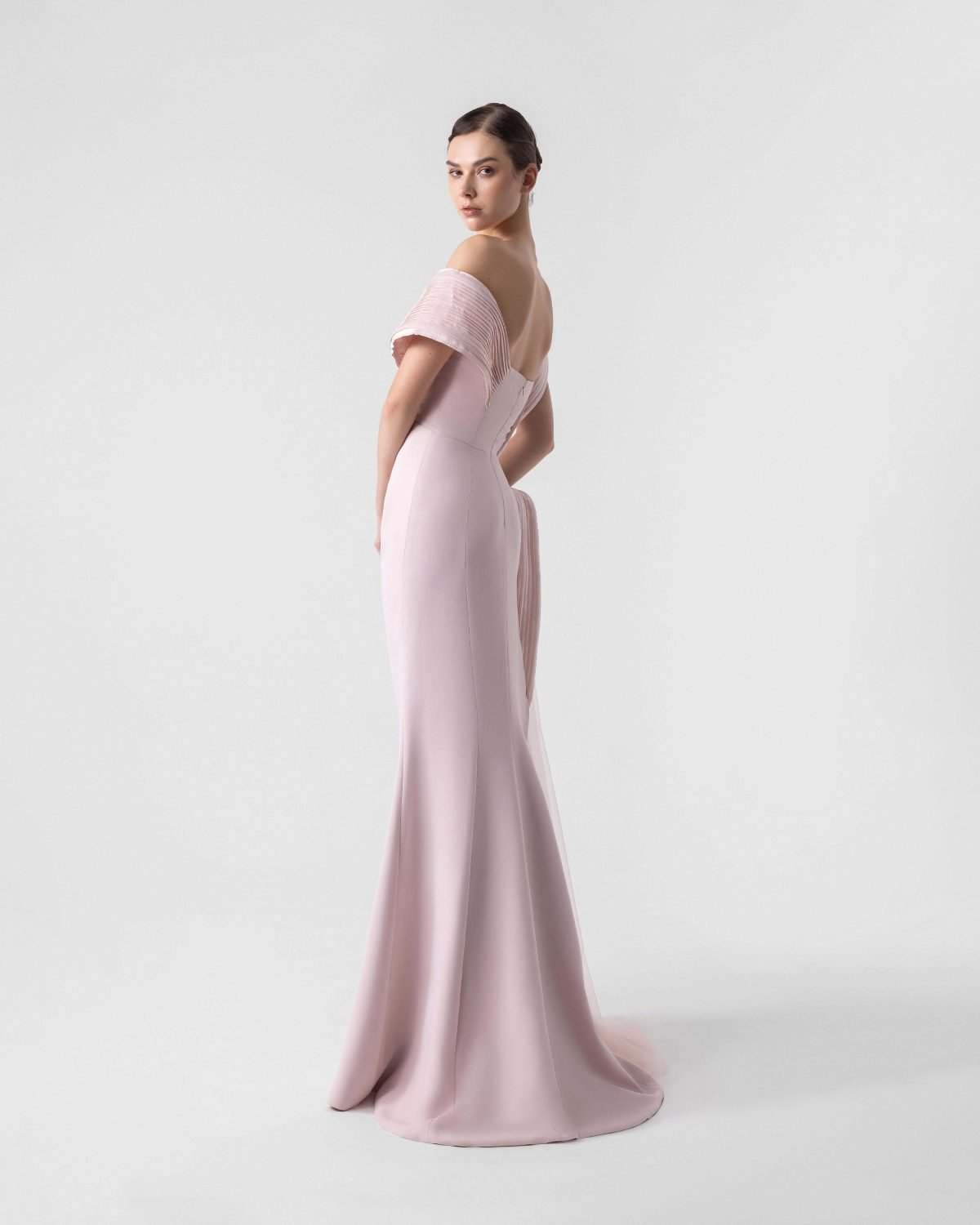 Elegant Asymmetrical Pleats Pink Gown