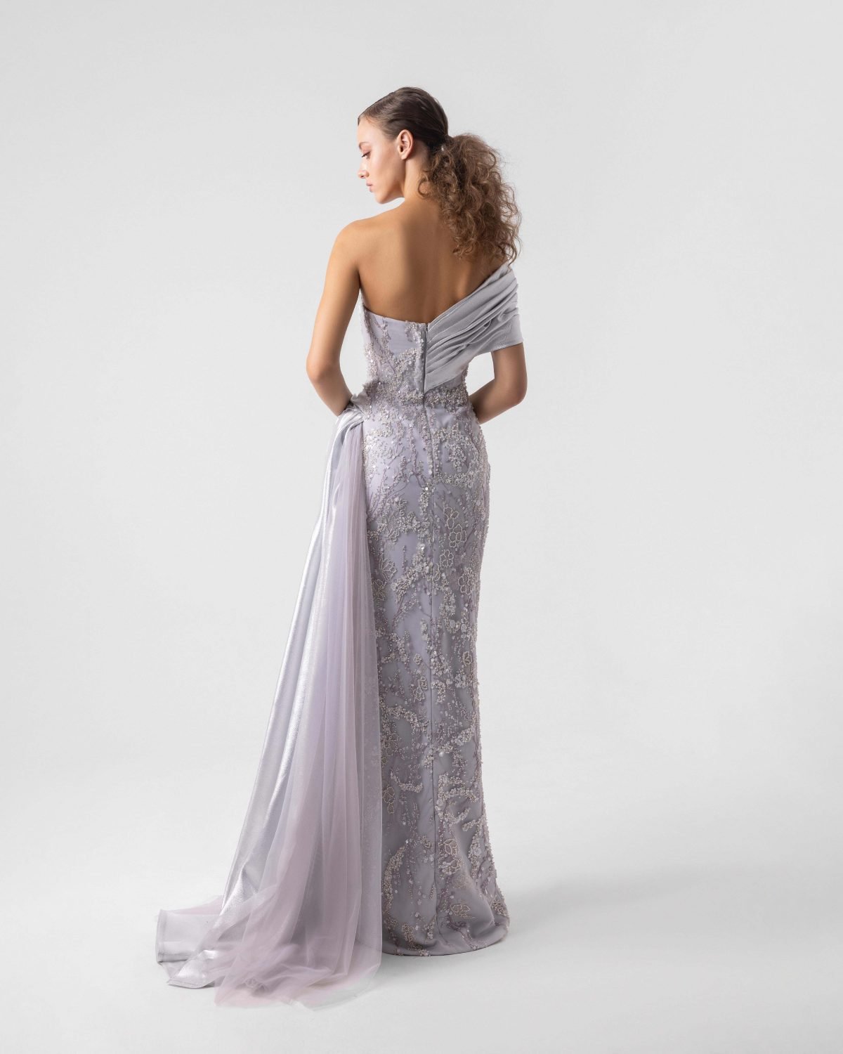 Shimmery Silver Draped Embellished Dress