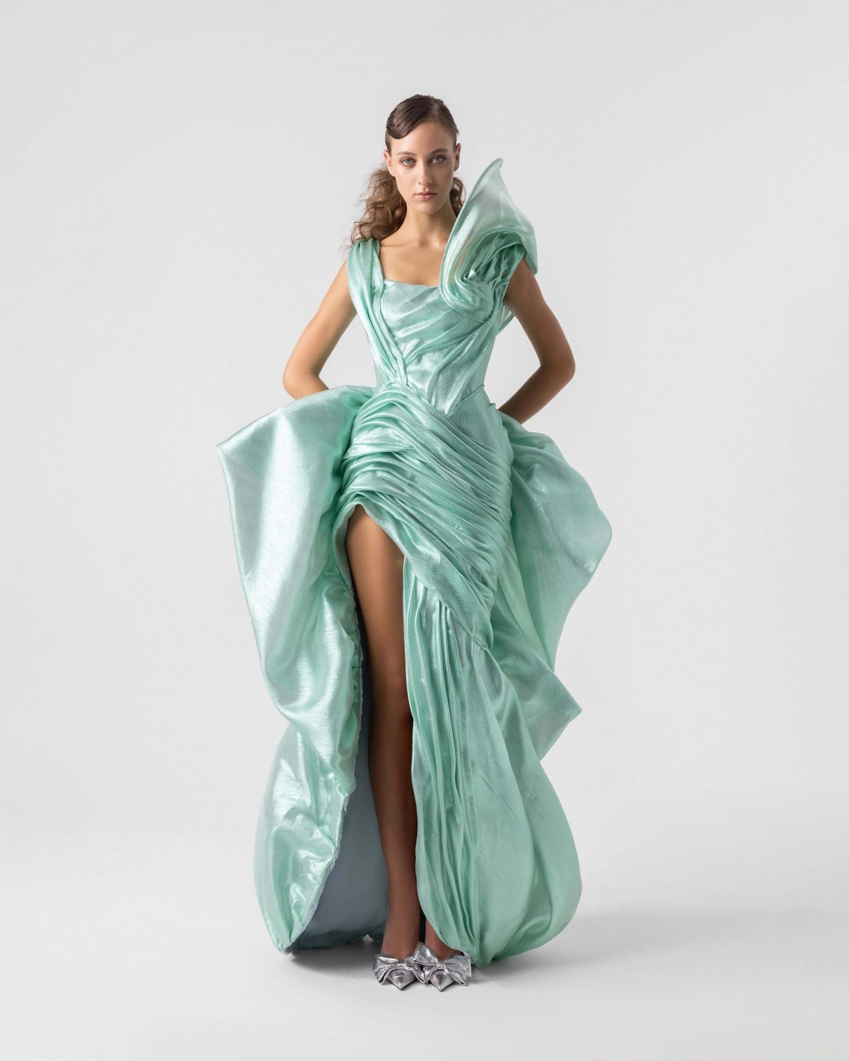 Whirlwind Romance Draped Aqua Gown