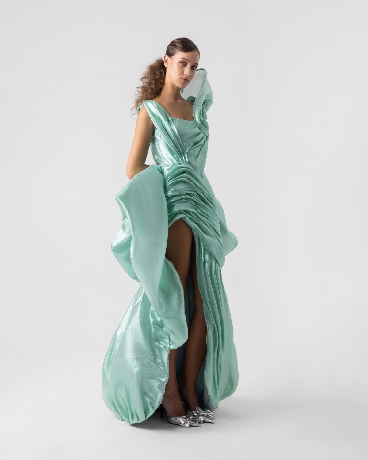 Whirlwind Romance Draped Aqua Gown