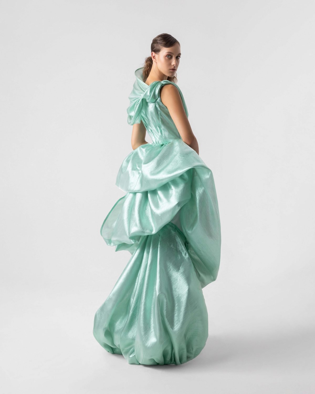 Whirlwind Romance Draped Aqua Gown