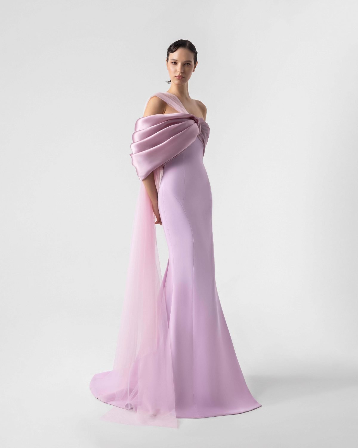 Sweet Old Rose Satin Organza Off-Shoulder Gown