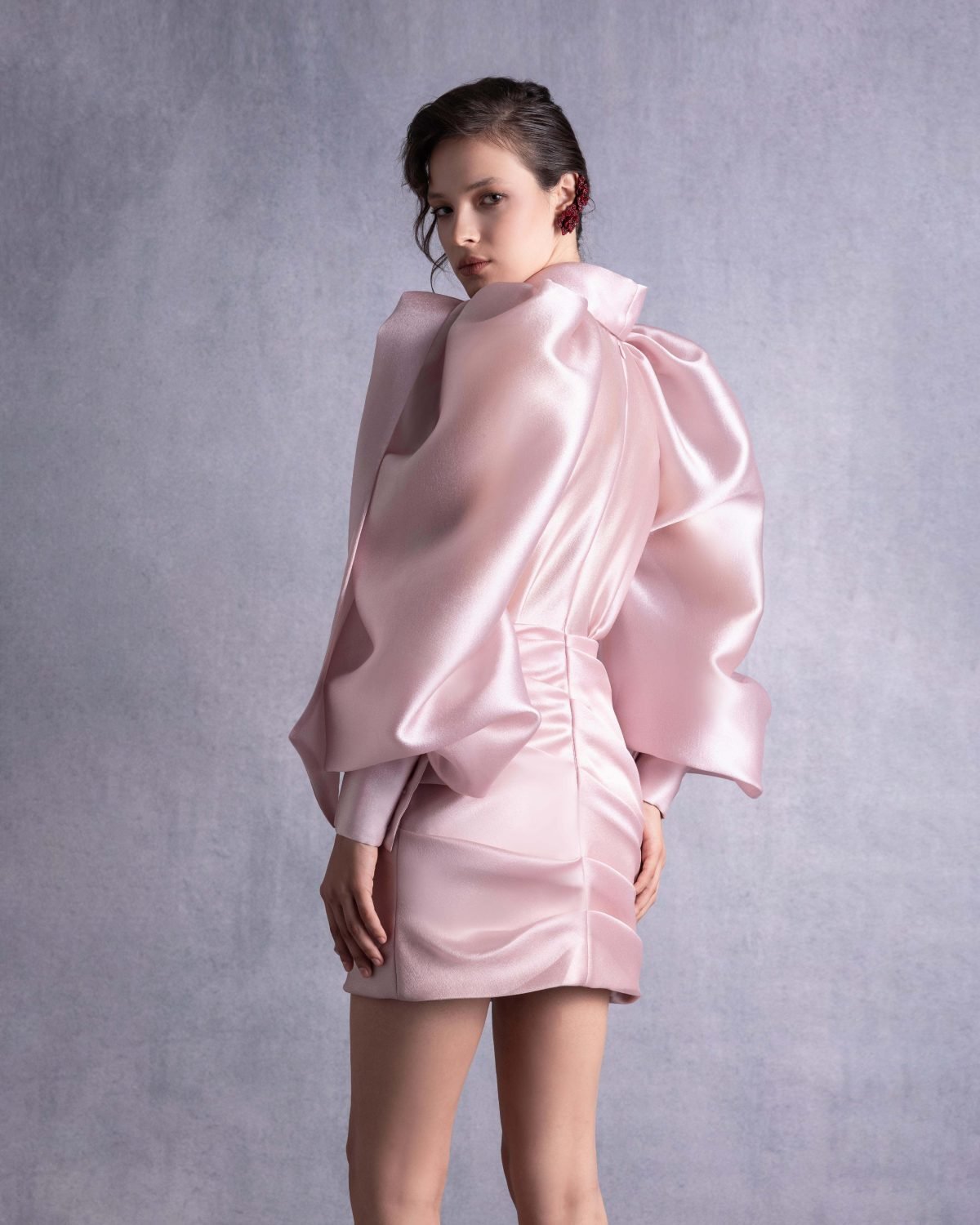 Puff Sleeves Chic Pink Organza Dress