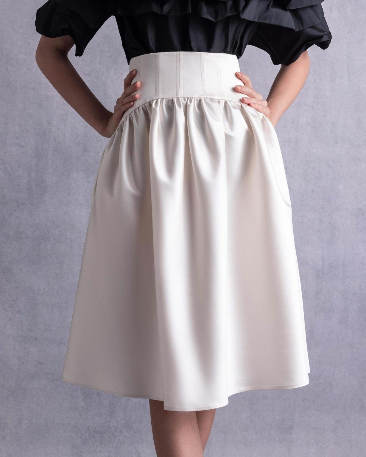 High-Waisted Gathered Gold Skirt