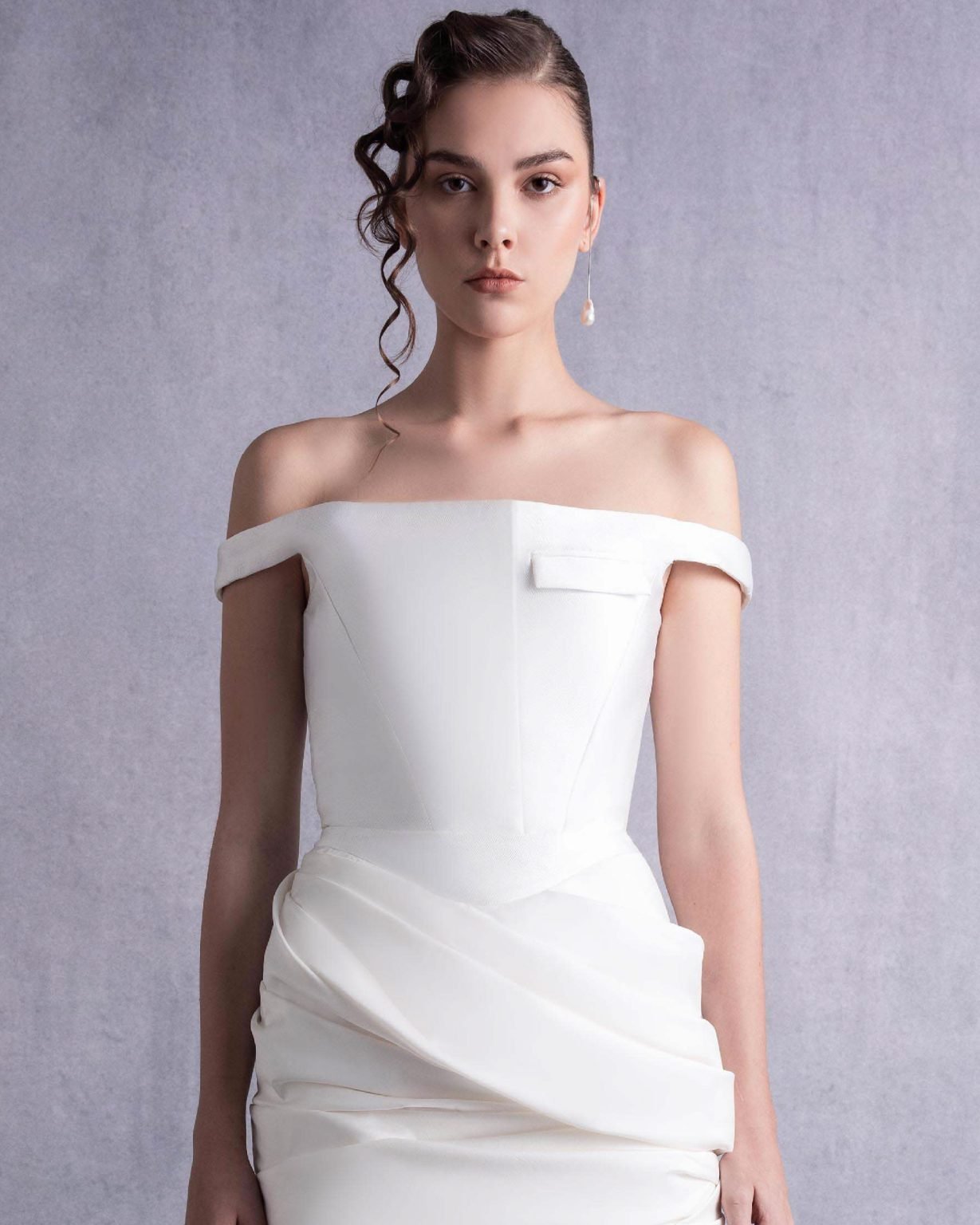 Pearly Off-Shoulder Piqué Corset Top