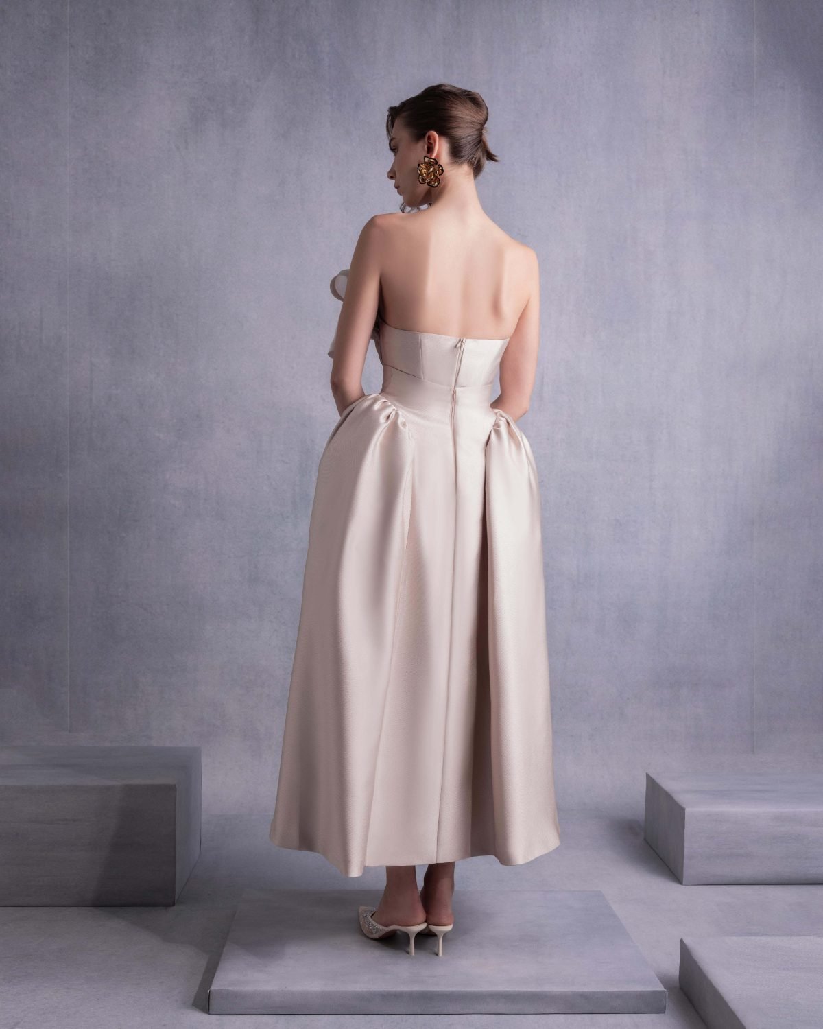 Pleated Organza Corset Top with Voluminous Neckline Manipulation
