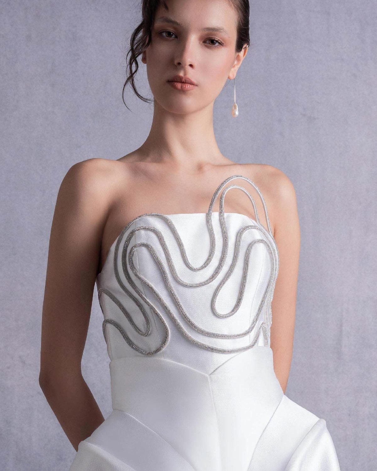 Structured Crystal-Trims Piqué Corset Top