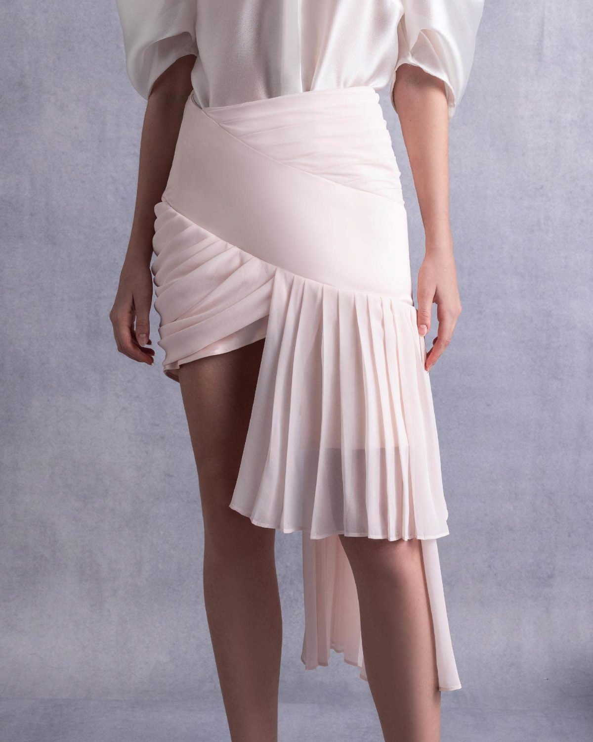 Metallic Crepe Georgette Draped and Pleated Skirt