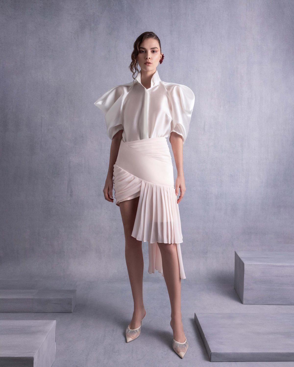 Puffy Sleeves Sheer Organza Blouse