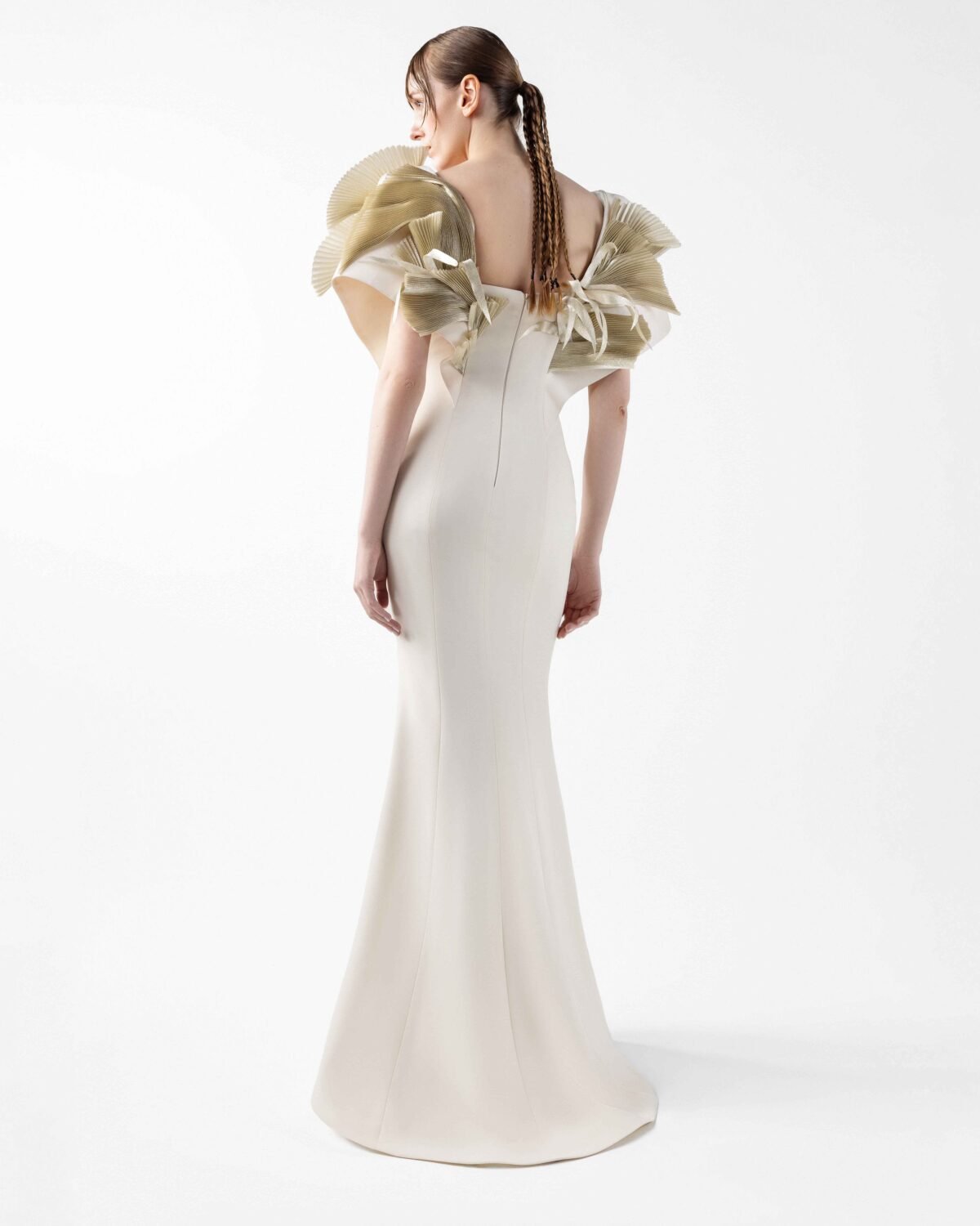 Cream Dreamscape Gown with Sculpted Organza Shoulders