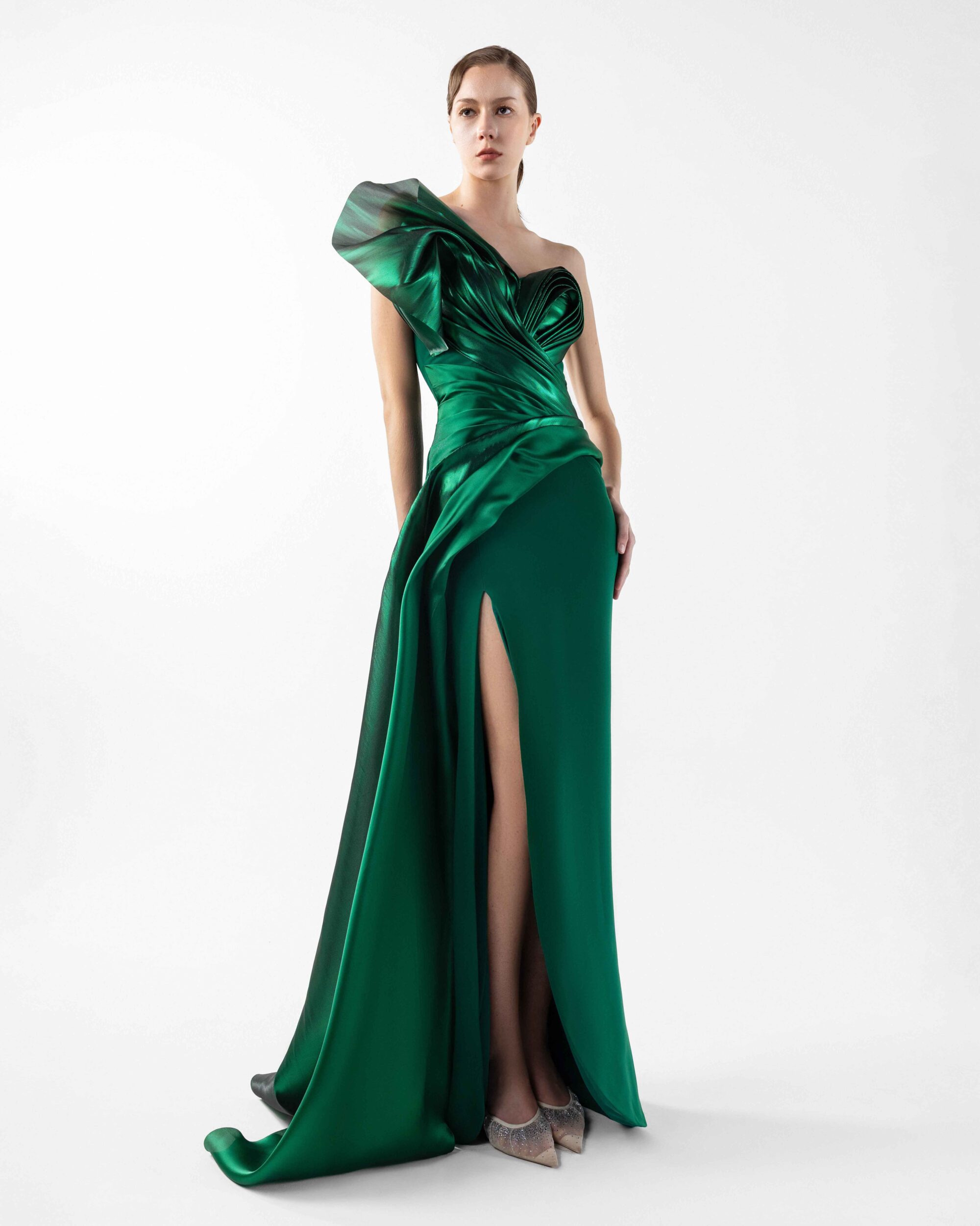 Emerald Green Gown with Metallic Swirls