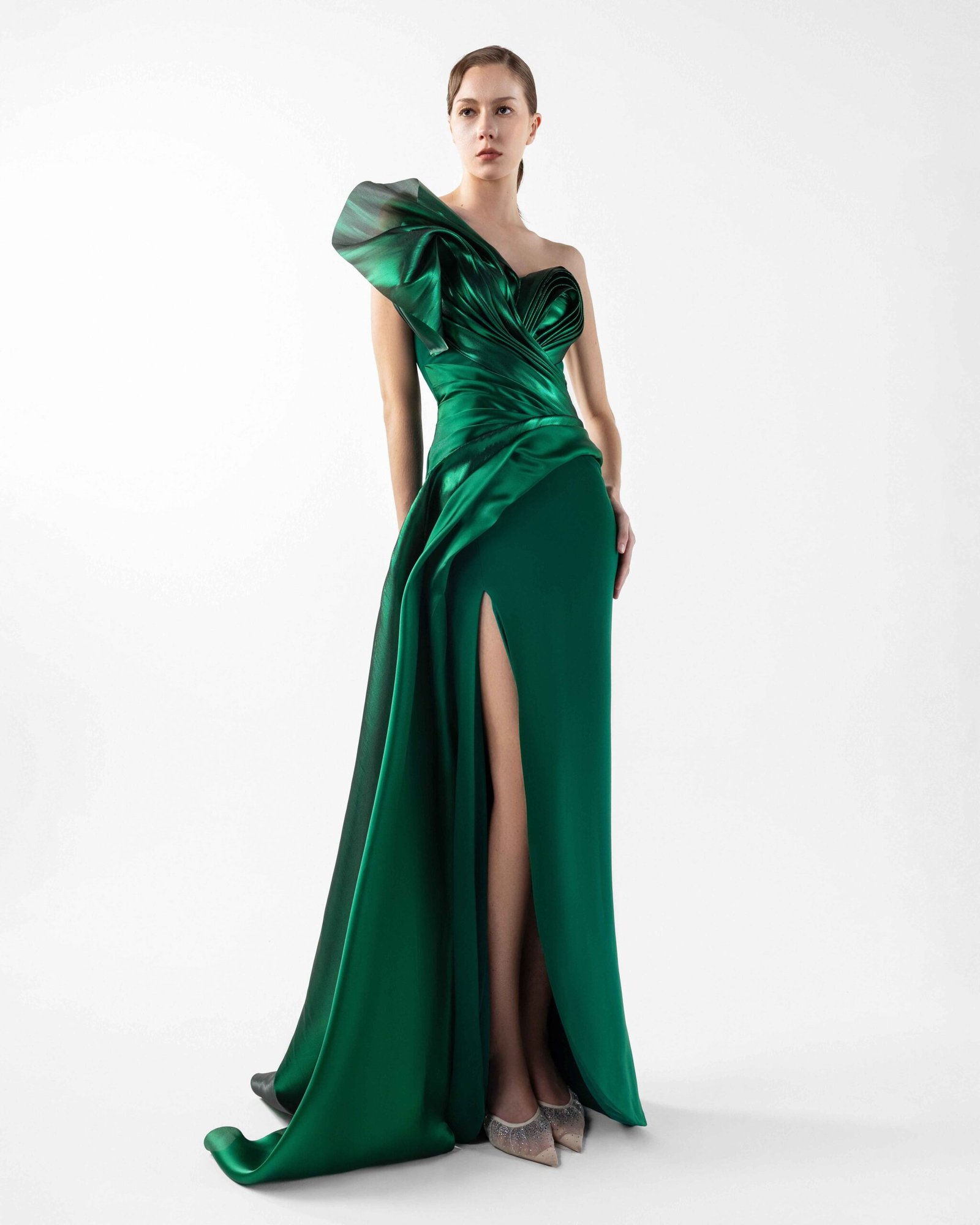 Emerald Green Gown with Metallic Swirls
