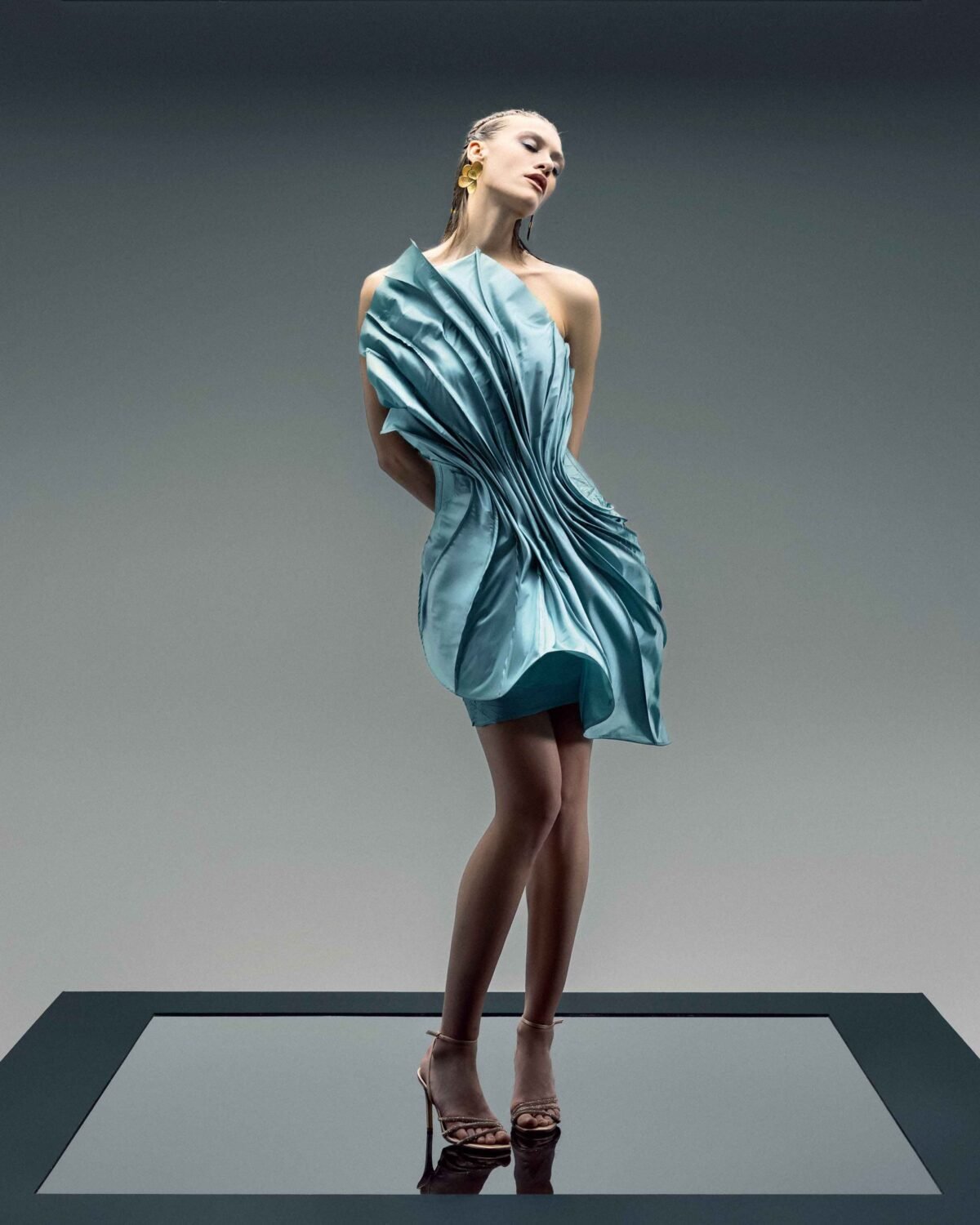 Twisted Petal Taffeta Dress