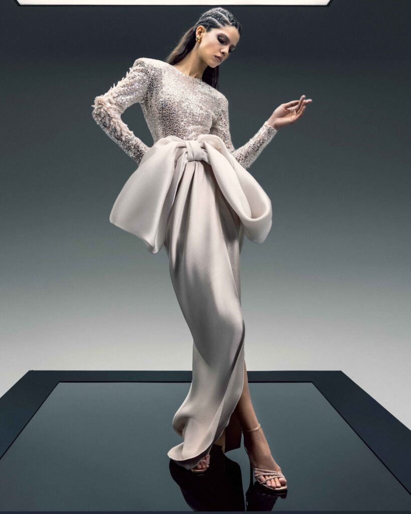 Mikado Piqué Envelope Skirt with Organza Bow 