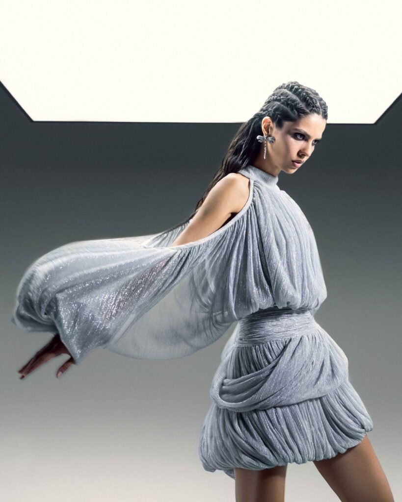 Silver Lamé Top with Shoulder Cutouts 