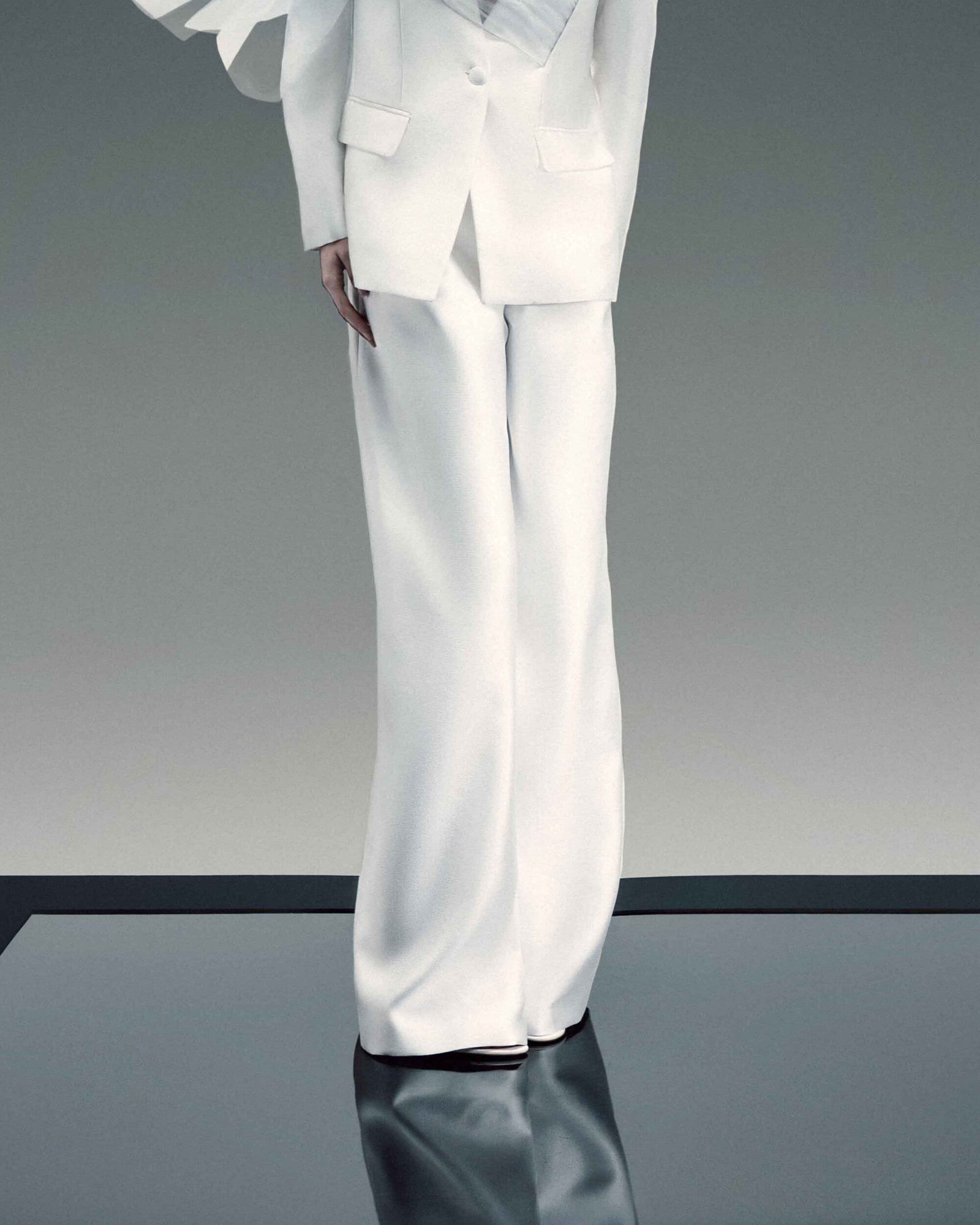 Sheer Waist Detail Mikado Piqué Pants