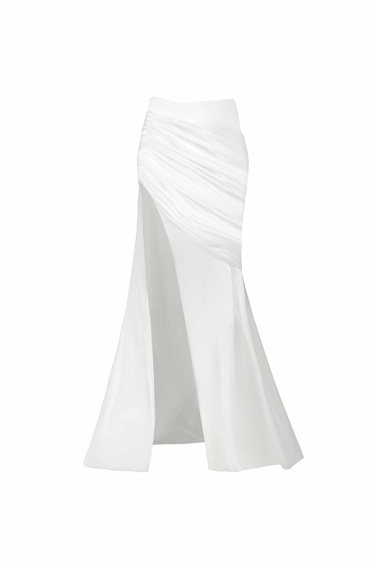 Pearly Draped High Slitted Skirt with Organza Overlay