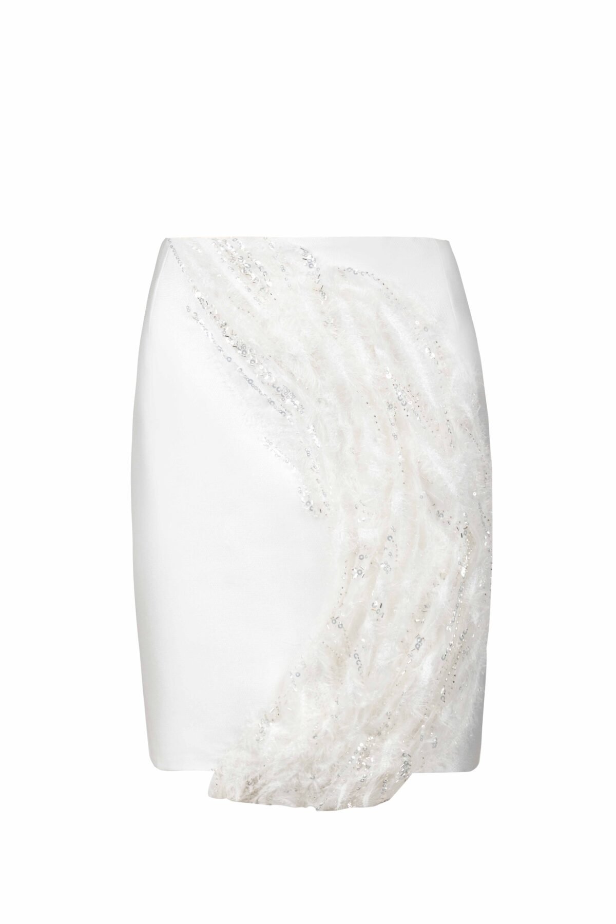 Asymmetric Mikado Skirt with Feathered Lace
