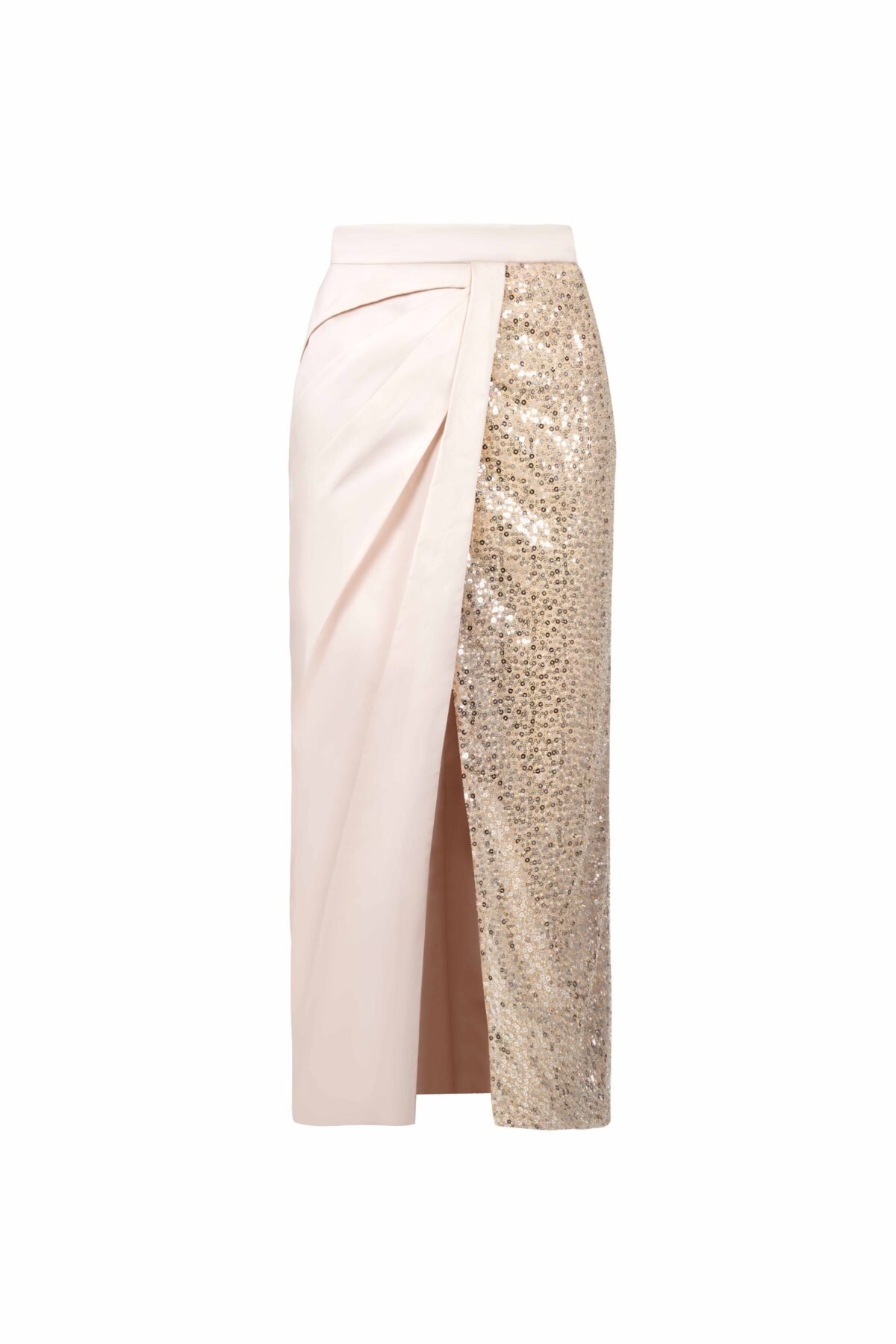 Sequined Gold Taffeta Draped Skirt