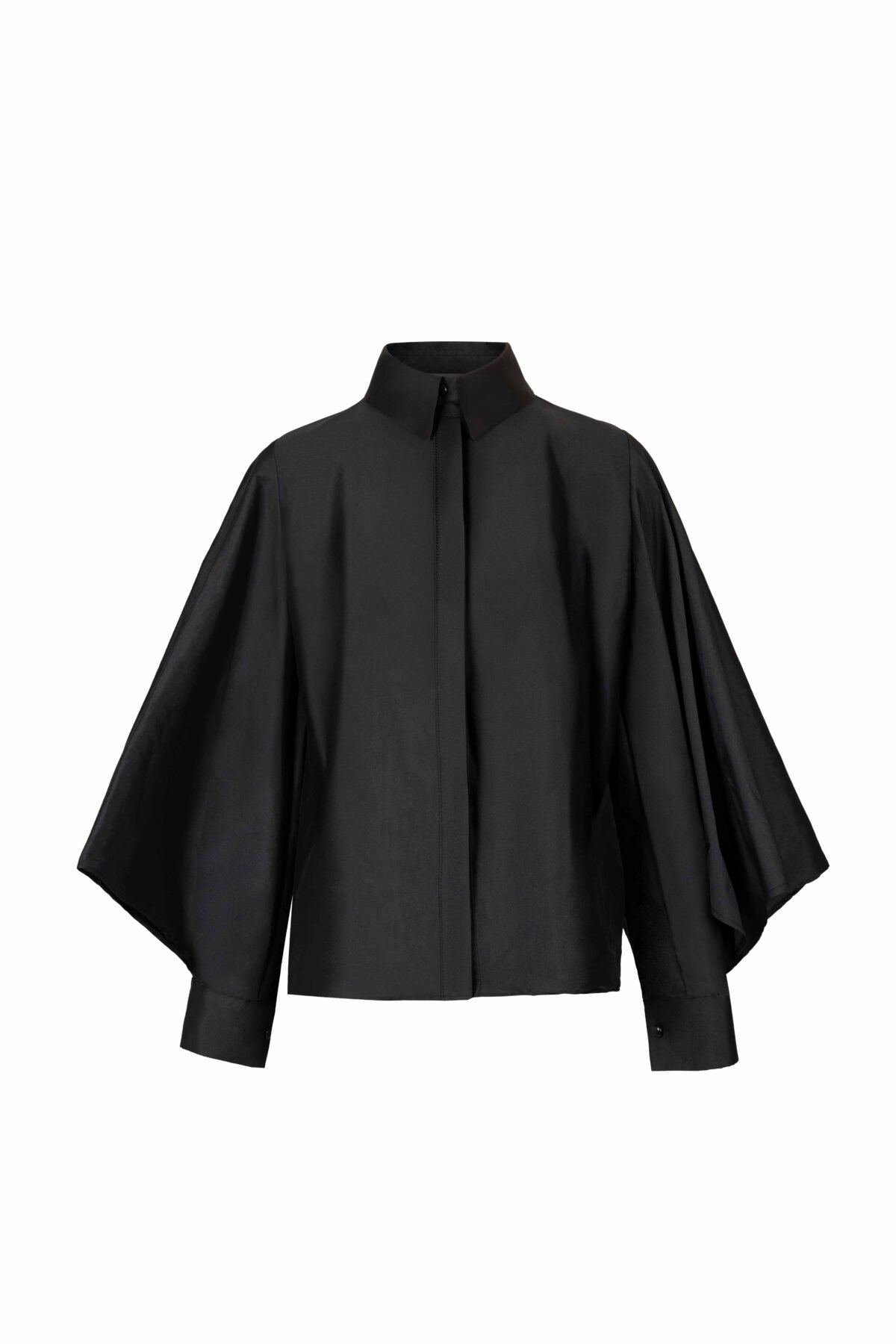 Kimono Sleeves Black Taffeta Shirt