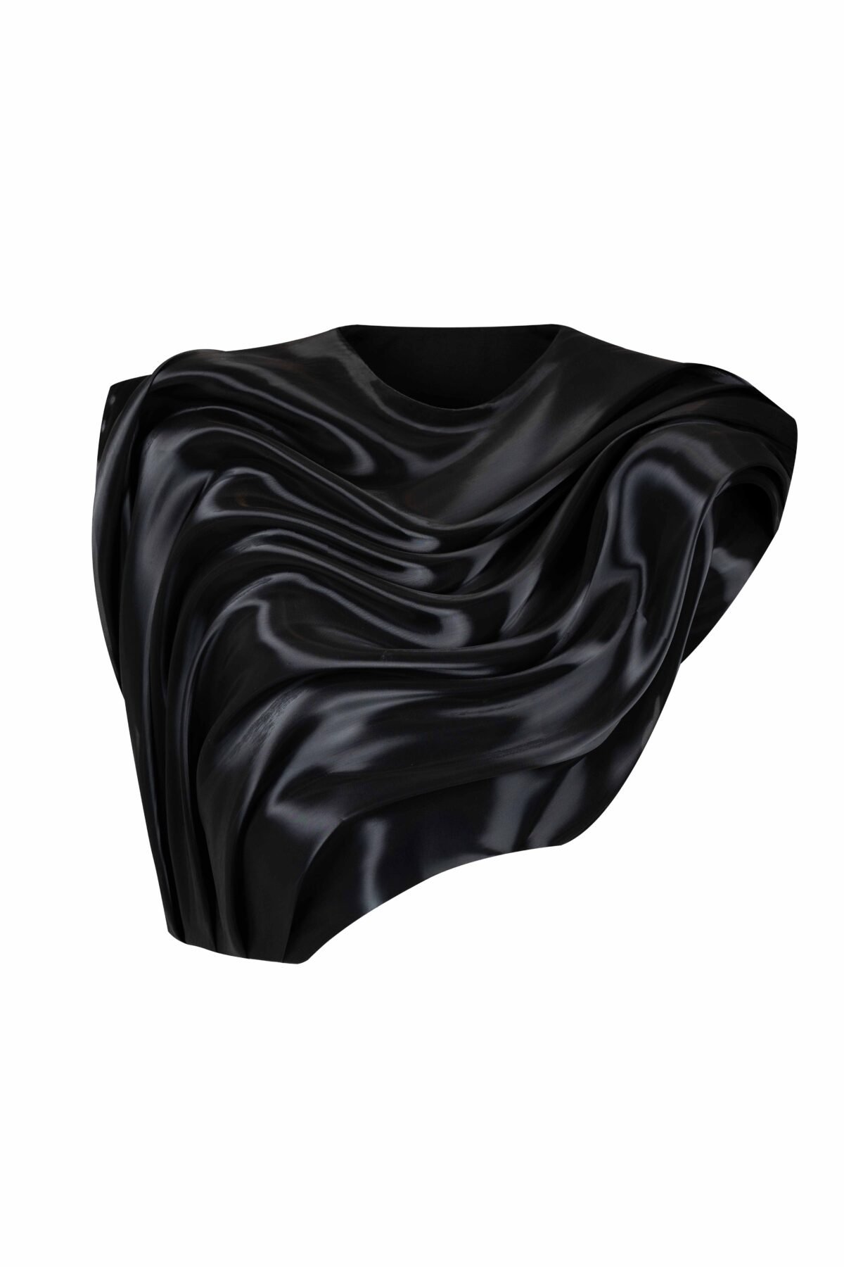 Fluid Organza Wide Shoulders Cropped Top