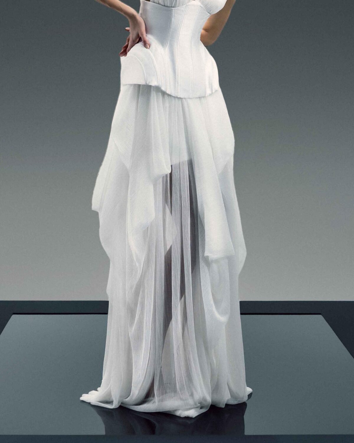 Mini Mikado Skirt with Voluminous Pleated Chiffon Overskirt