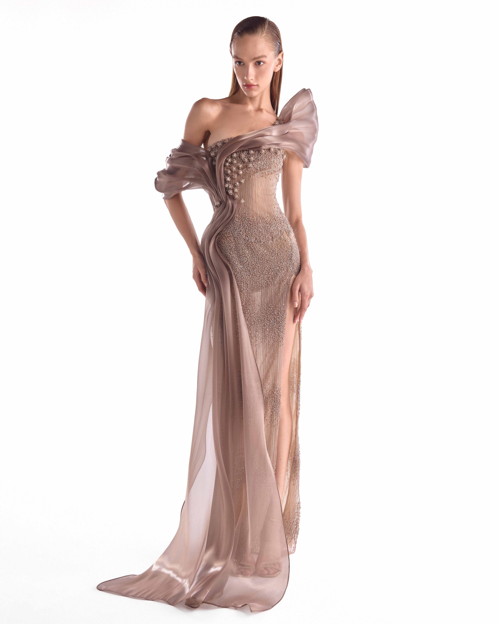 Chocolate Brown Temptation in a Sculpted Sheer Motion