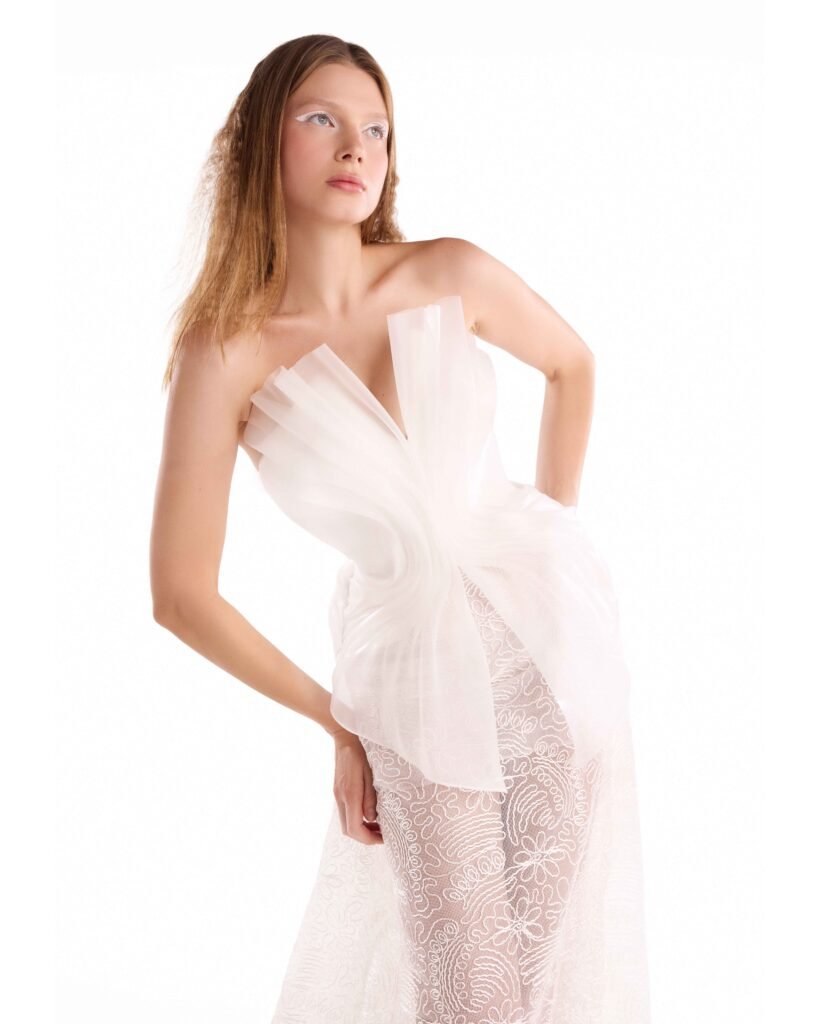 Spiral Fluid Organza and Crepe Corset 