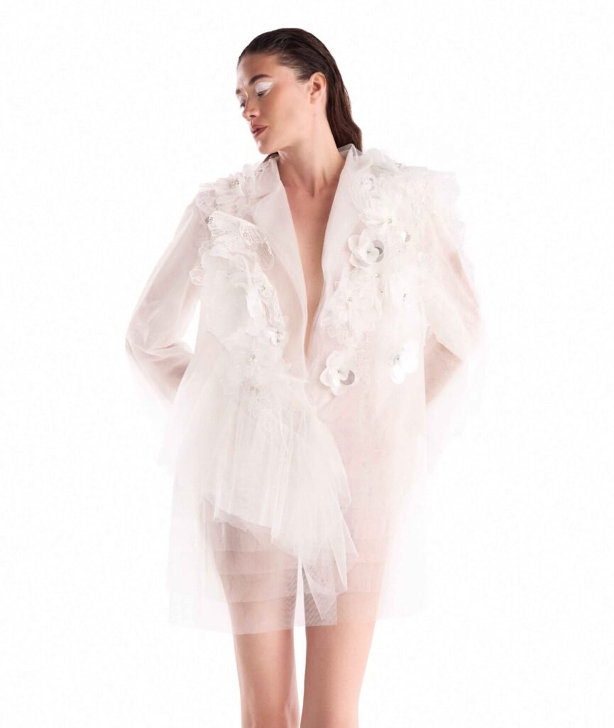 Tranlucent Layered Tulle, Floral Appliqué Jacket 